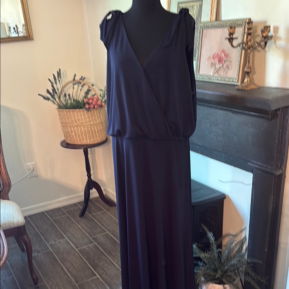 Ann Taylor Blue Sleeveless V-Neck Maxi Gown